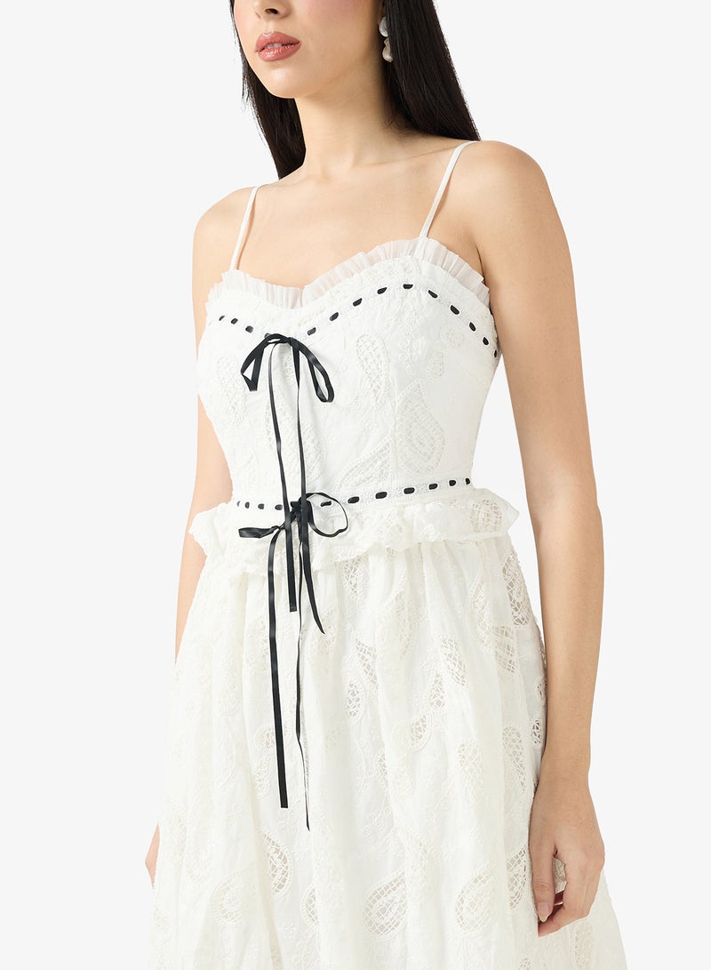 Just Me Crochet Lace Ribbon Detailed Midi Dress - Image 3